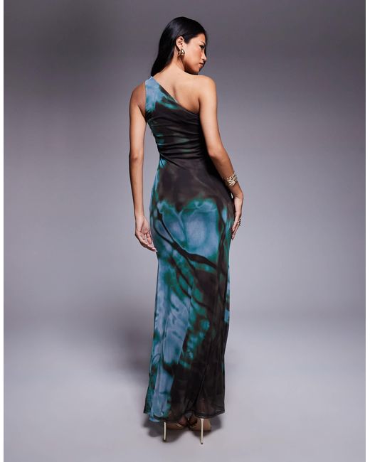ASOS Blue Mesh Asymmetric One Shoulder Midi Dress With Butterfly Trims