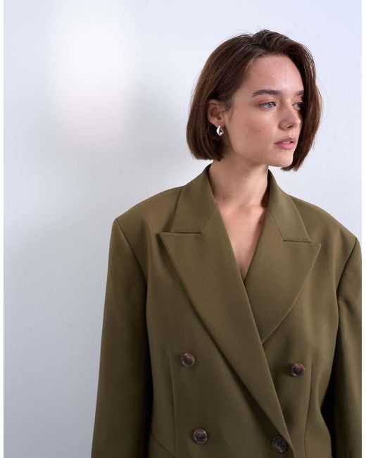 TOPSHOP Green 6 Button Double Breasted Tuxedo Blazer
