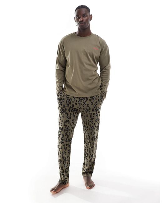 Boss Hugo – bodywear – langärmliges loungewear-set in Green für Herren