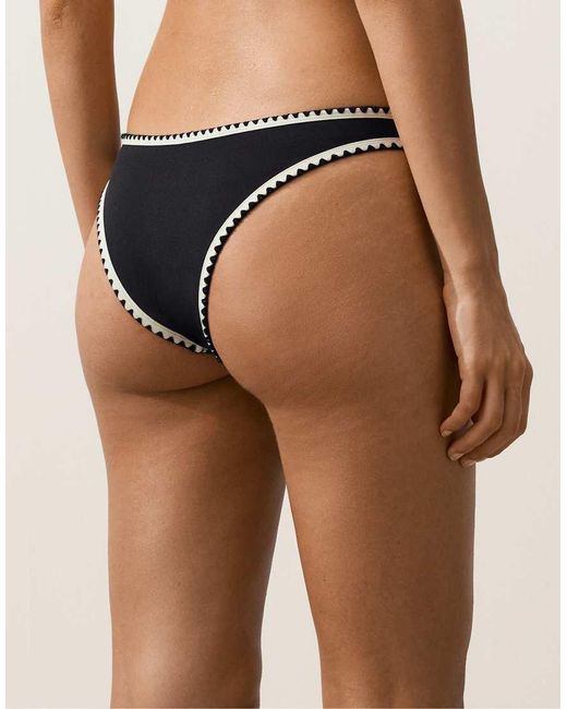 Oysho Natural Contrast Stitch U-cut Medium-coverage Bikini Briefs