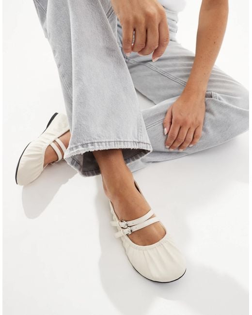 London Rebel White Mia Strappy Ruched Ballet Flats