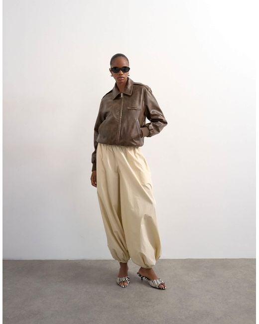 TOPSHOP Natural Leather Look Centre Front Zip Through Jacket