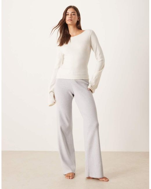Gina Tricot White Long Sleeve Boatneck Fine Knit Top