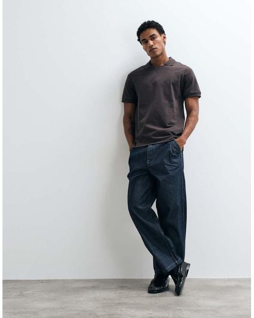 ASOS Black Polo With Collar Detail for men