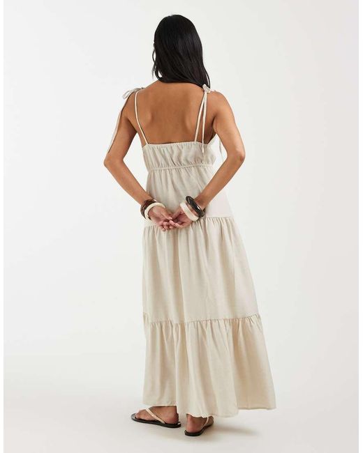Vero Moda Natural Tie Shoulder Cami Midi Tiered Dress