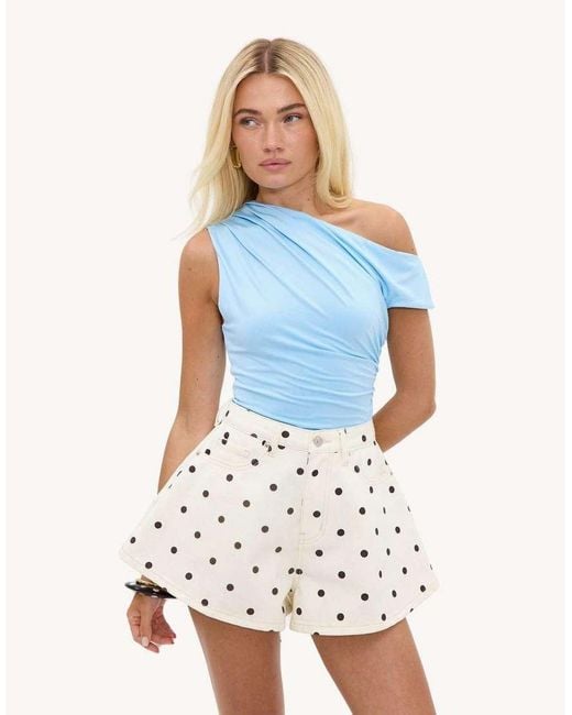 Loavies Blue Ready For Anything Off- Shorts With Polka Dots