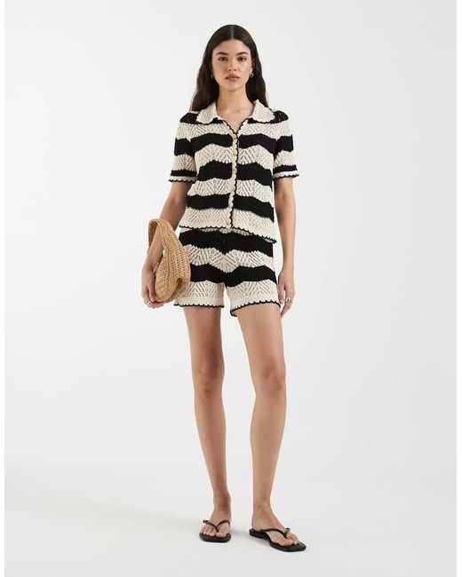 Vero Moda Black Crochet Knit Button Front Polo Top Co-ord