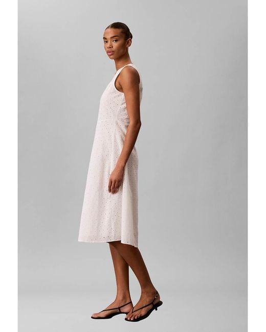 Calvin Klein White Broderie Anglaise V-Neck Dress