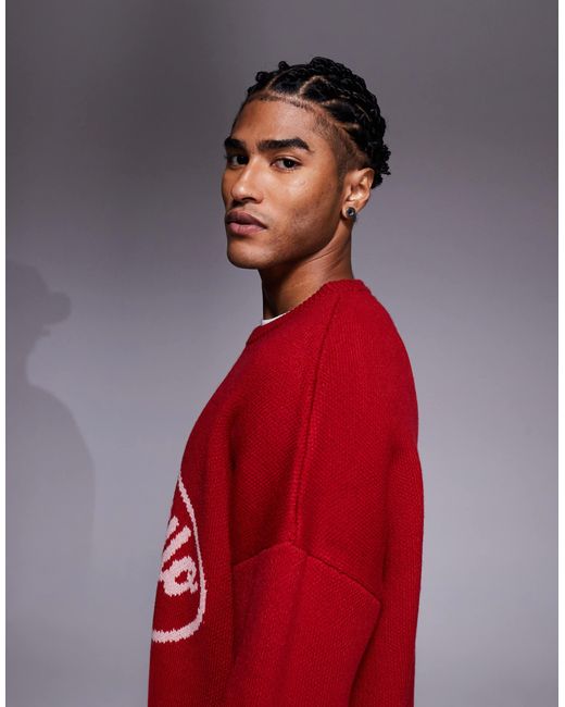 ASOS – super-oversize-strickpullover in Red für Herren