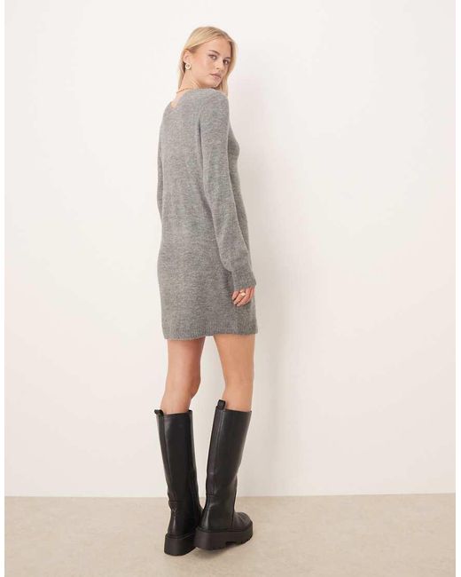 JDY Tall Gray V-neck Balloon Sleeve Knit Mini Dress