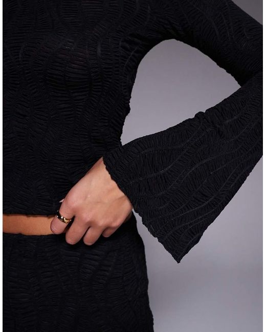 ASOS Black Co-ord Textured Flared Long Sleeve Top