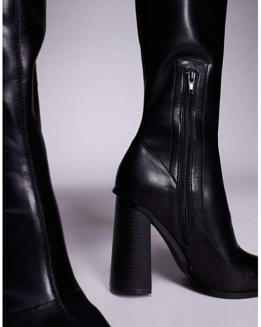 Forever New Black Block Heel Knee High Boots