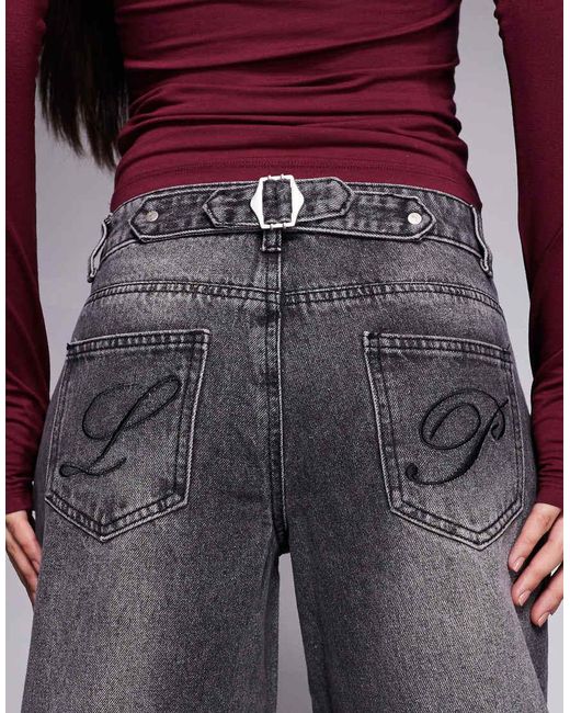 Liquor N Poker Purple Cinch Midrise Turn Up baggy Denim Jeans With Contrast Stiching