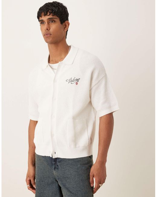 ASOS White Relaxed Knitted Button Through With Chest Embroidery for men