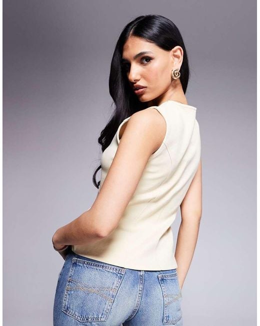 Top Amarillo Sin Mangas Con Sobrefalda De Tejido Entrelazado De ASOS de color Blue