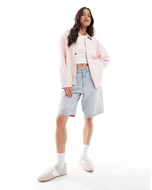 Stradivarius Oversized Denim Overshirt in het Pink
