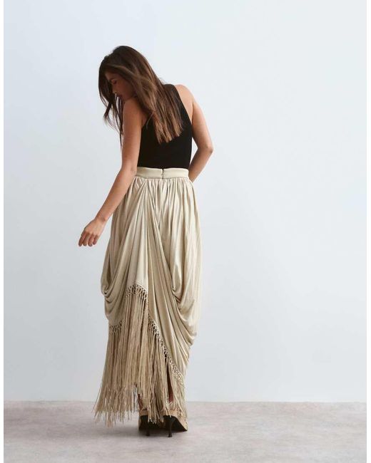 ARRANGE Multicolor Draped Fringe Hem Maxi Skirt