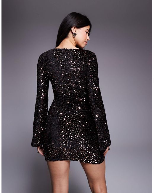 ASOS Black Velvet Sequin Square Neck Mini Dress