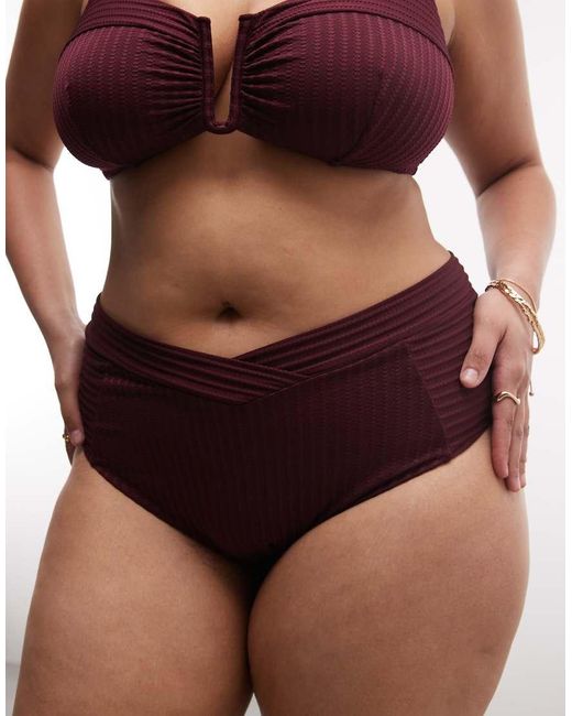 ASOS Red Asos Design Curve Rory Spliced Rib High Waist Wrap Front Bikini Bottom