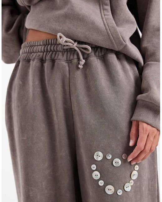 Daisy Street Gray Button Heart Wide Leg Joggers