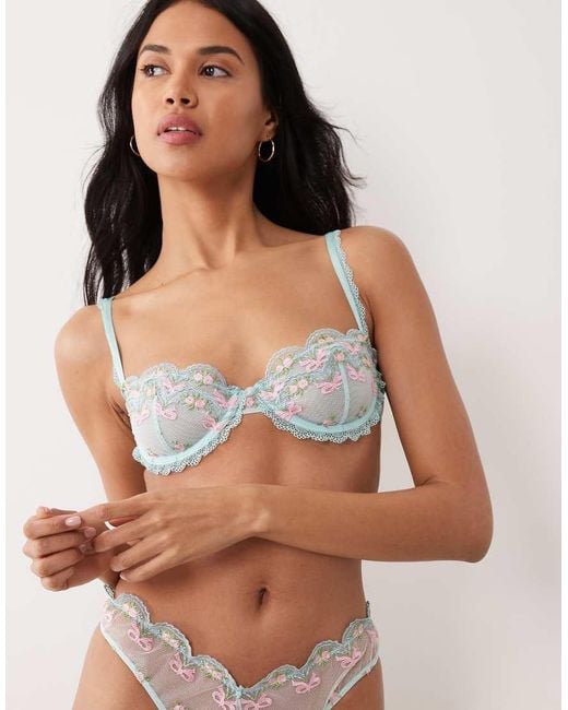 Wild Lovers Blue Mila Underwired Embroidered Lace Bow Bra