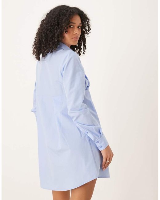 ASOS Blue Ruched Bust Detail Shirt Mini Dress
