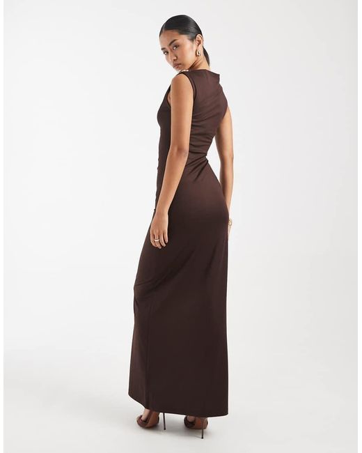 4th & Reckless White Ruched Side Sleeveless Gold-tone Metal Shoulder Detailing Maxi Dress