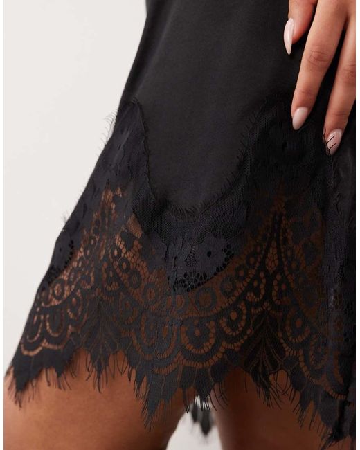 ASOS Natural Satin Scarf Detail Lace Hem Mini Dress