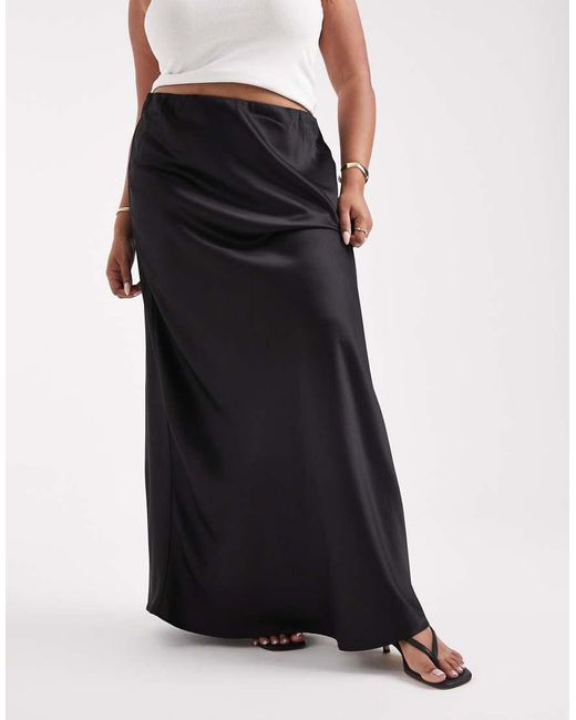 Vero Moda Black Satin Bias Midi Skirt