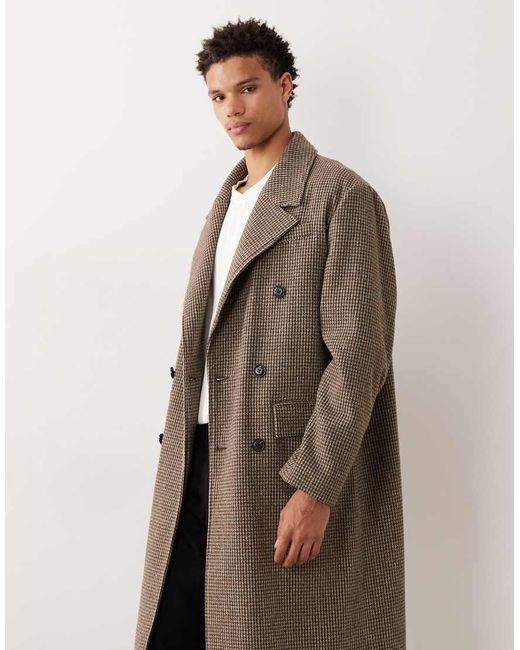 ASOS Natural Plaid Wool Look Oversized Longline Coat for men