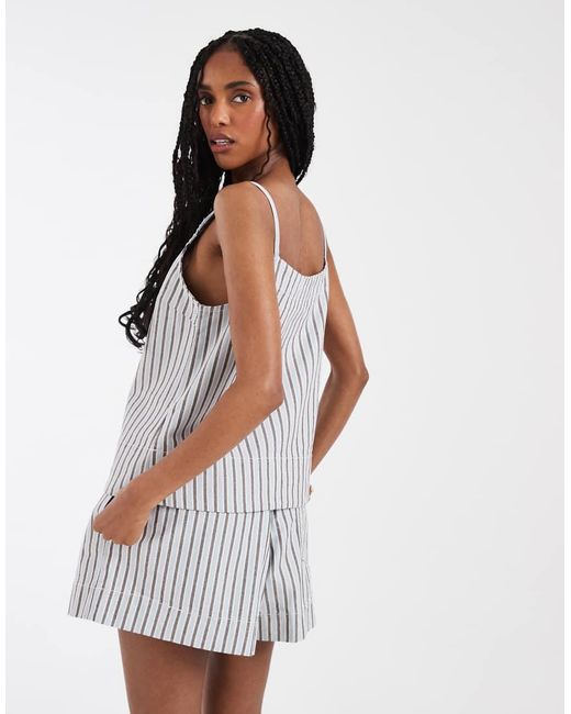 Pieces White Square Neck Denim Top