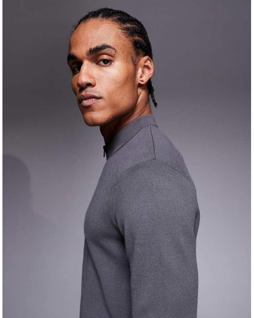 Mango Gray Performance Comfort Stretch Zip Through Knitted Sweater for men