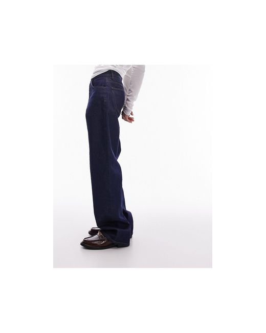 Jeans a colonna grezzi indaco a vita medio alta di TOPSHOP in Blue
