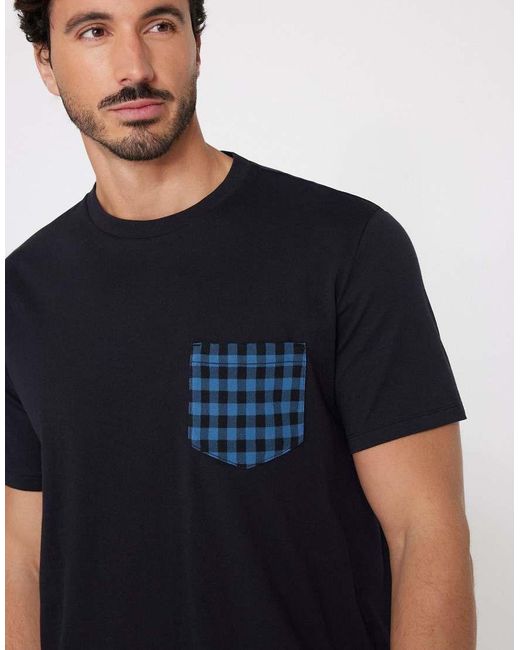 Tezenis Blue Short Checked Cotton Pyjamas With Pocket for men