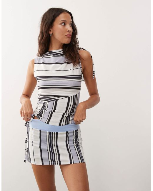 Collusion White Irregular Stripe Skort