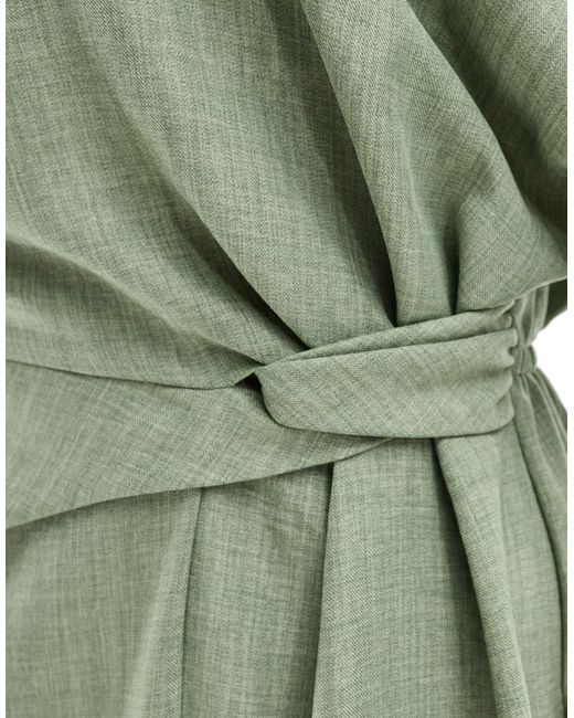 ASOS Green Asos Design Curve Angel Sleeve Drape Waist Tab Detail Midi Dress