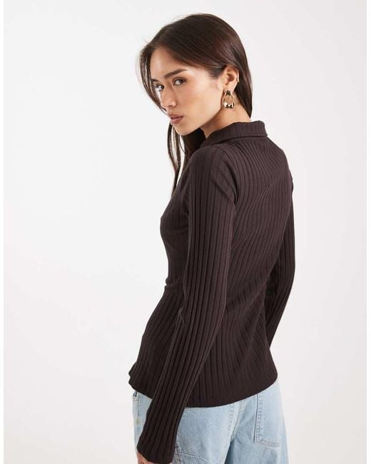 Miss Selfridge Black Rib Collar Detail Shirt