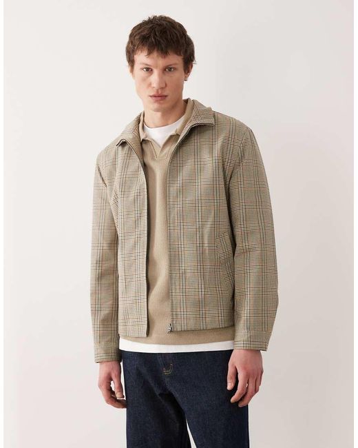 Mango Natural 100% Cotton Checked Harrington Jacket for men
