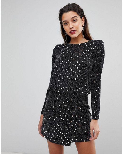 Robe courte à sequins avec épaulettes - Noir et argenté Velours Flounce  London en coloris Noir | Lyst