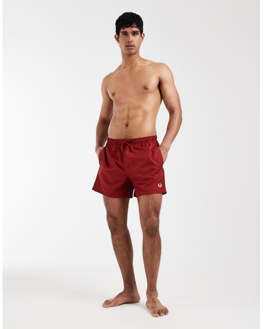 Fred Perry Red F Perry Drawstring Logo Swim Shorts for men