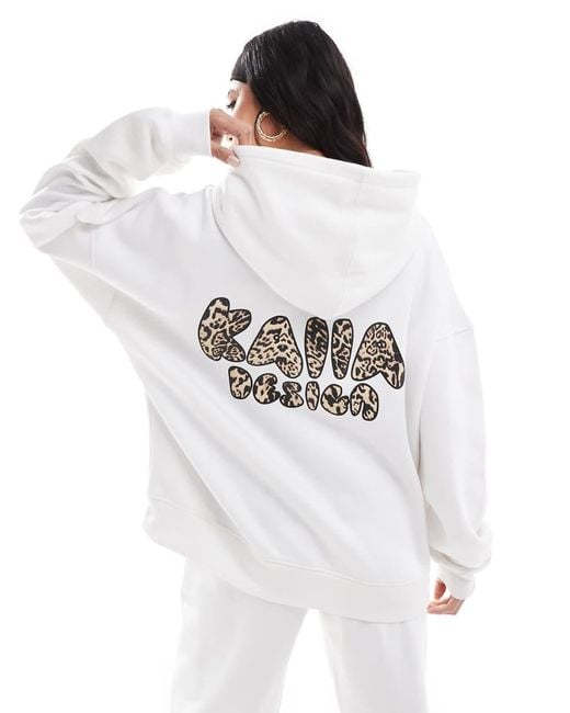 Kaiia White Oversized Leopard Back Print Hoodie Co-ord