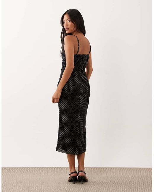 New Look Black Lace Trim Mesh Midi Dress