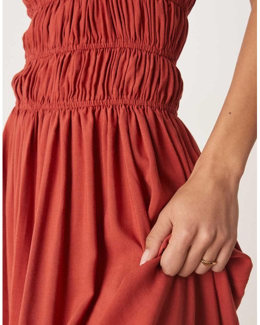ASOS Linen Blend Shirred Maxi Dress