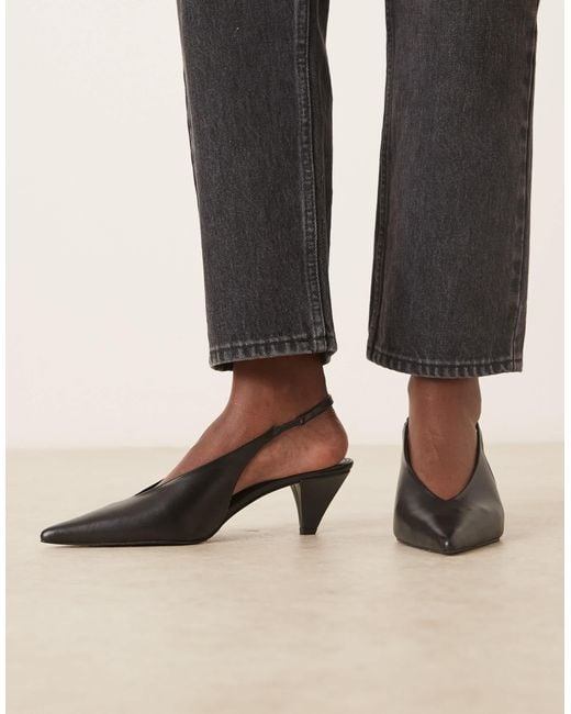 Mango Black Leather Sling Back Pointed Heel