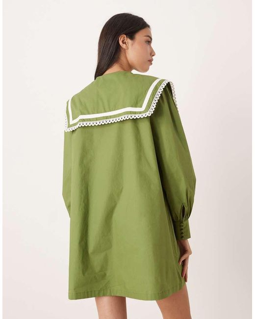 Glamorous Green Square Neck Collar Smock Mini Dress