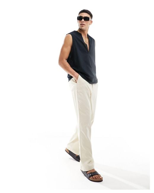 ASOS Blue 90s Oversized Sleeveless Linen Look Shirt for men