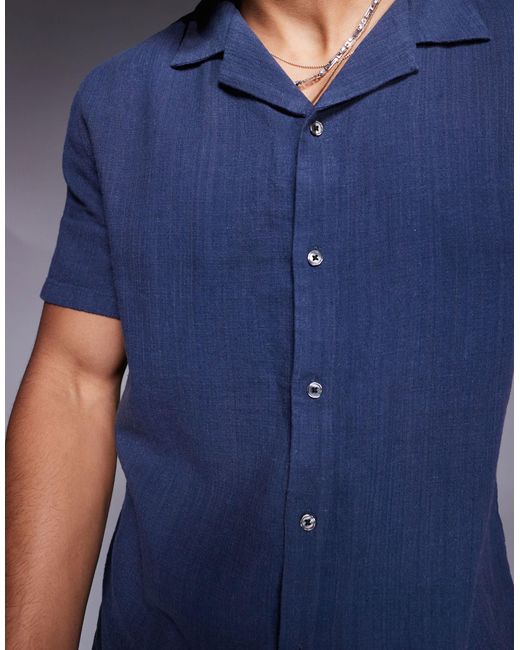 Abercrombie & Fitch – kurzärmliges, strukturiertes leinenhemd in Blue für Herren