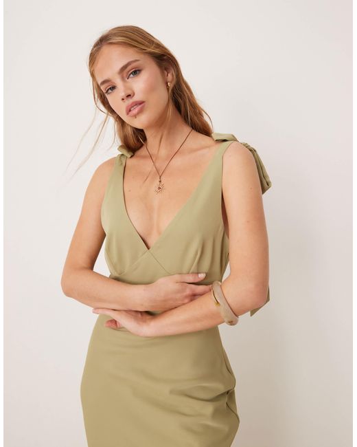 Pretty Lavish Natural Piper Crepe Bow Shoulder Midaxi Dress
