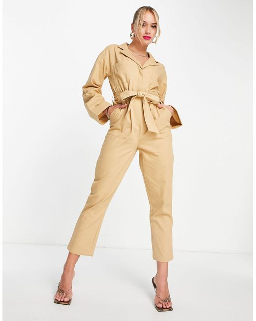 Pretty Lavish Utility Jumpsuit in Natural Lyst
