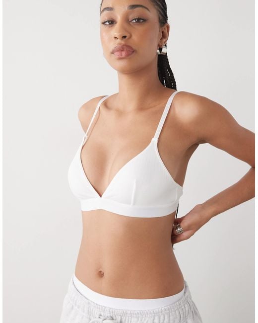 Monki White Ribbed Triangle Bralette